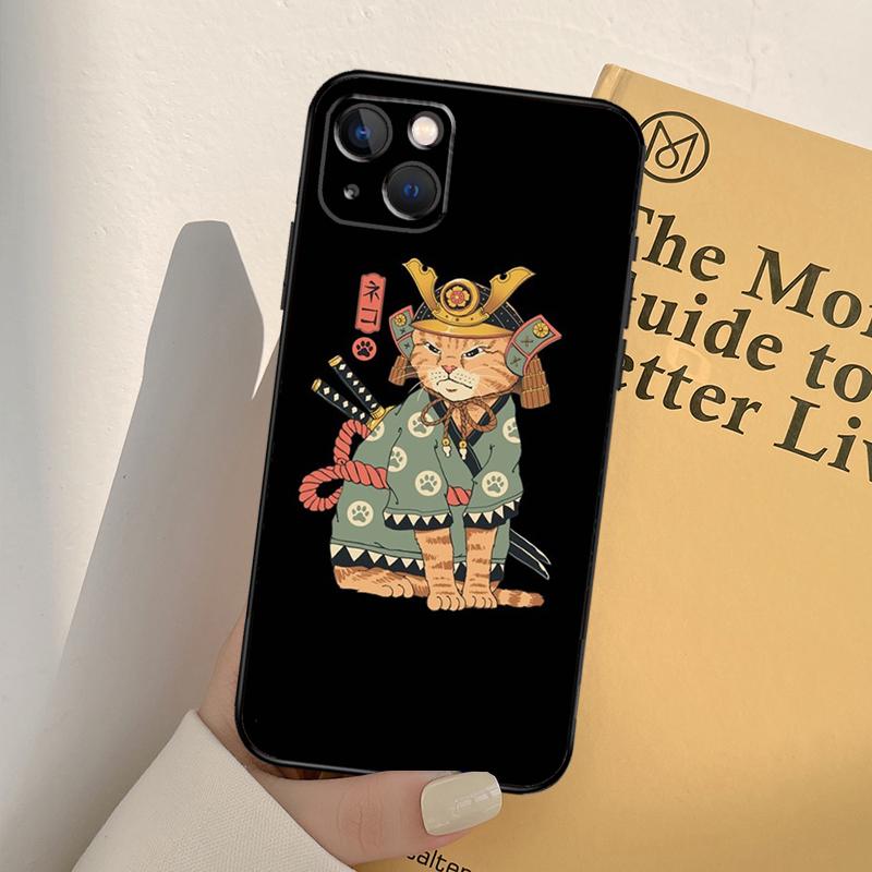 Ukiyo-e Samurai Cat Neko Ramen Case For iPhone 13 14 Pro Max 11 12 Mini 6S 7 8 Plus SE 2020 2022 X XR XS MAX Cover Coque