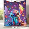 Милое Фланелевое Одеяло с Мультяшным Узором 'S-Stitch', Ультра Мягкий Теплый Плюшевый Плед для Дома, Спальни, Кровати, Дивана, Походный Пикник, Подарок для Детей