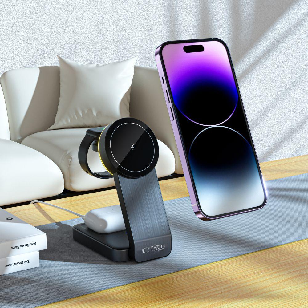 Tech-Protect Qi15W-A28 3In1 Magnetic Magsafe Wireless Charger Black