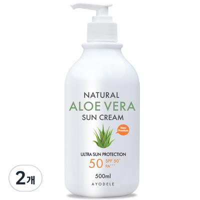 AYODELE Натуральный солнцезащитный крем с алоэ вера SPF50+ PA+++, 500 мл, 2 шт.