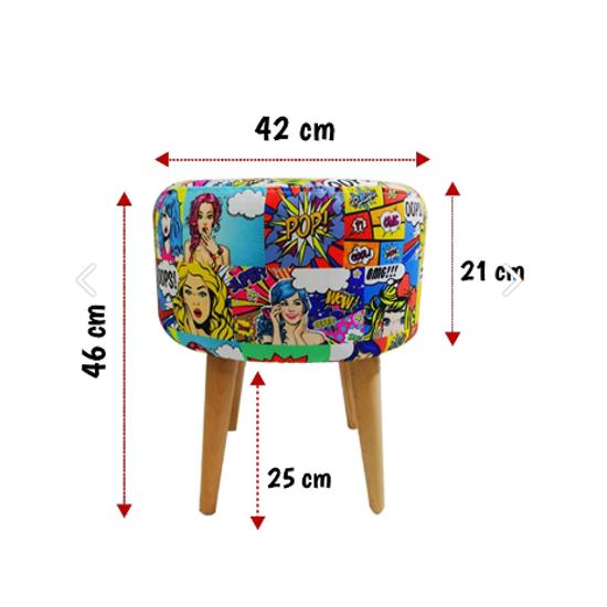 Etna Pop Art Special Design Beech Leg Multi-Purpose Decorative Puff Armchair