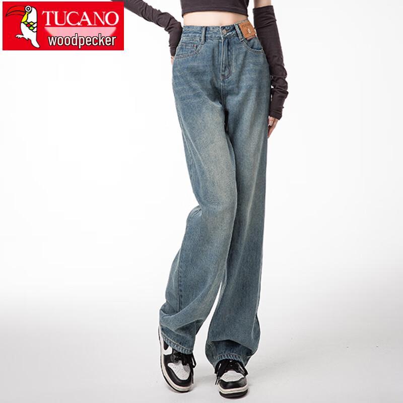 TUCANO Women's Autumn/Winter Petite High-Waist Wide-Leg Jeans