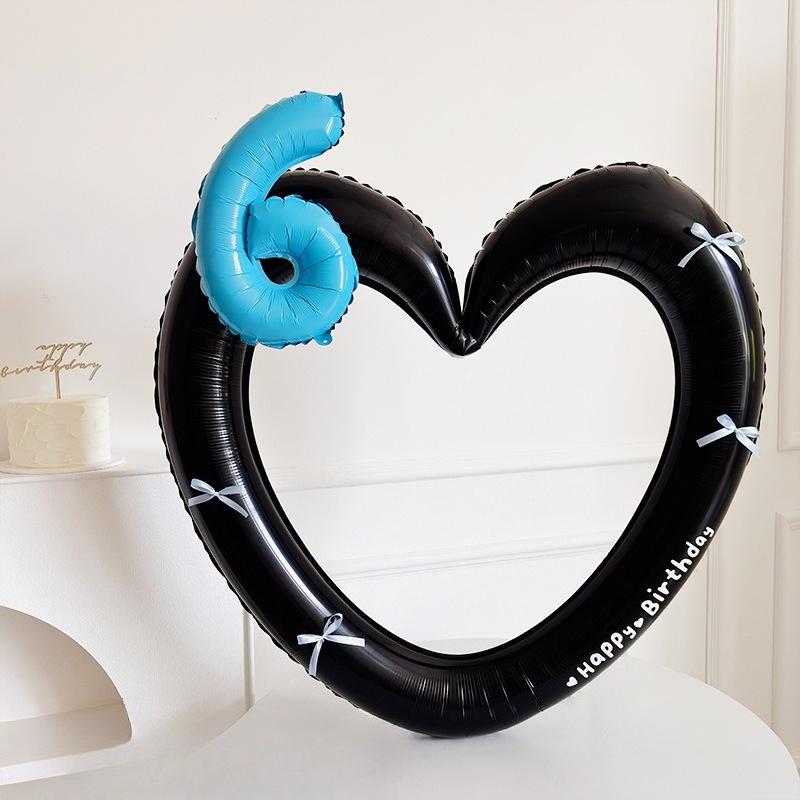 Рамка для фото в форме сердца Фольгированный шар 0-9 Синий номер с наклейками-бантиками для вечеринки по случаю дня рождения в синем стиле, реквизит для фото, свадебный декор из воздушных шаров