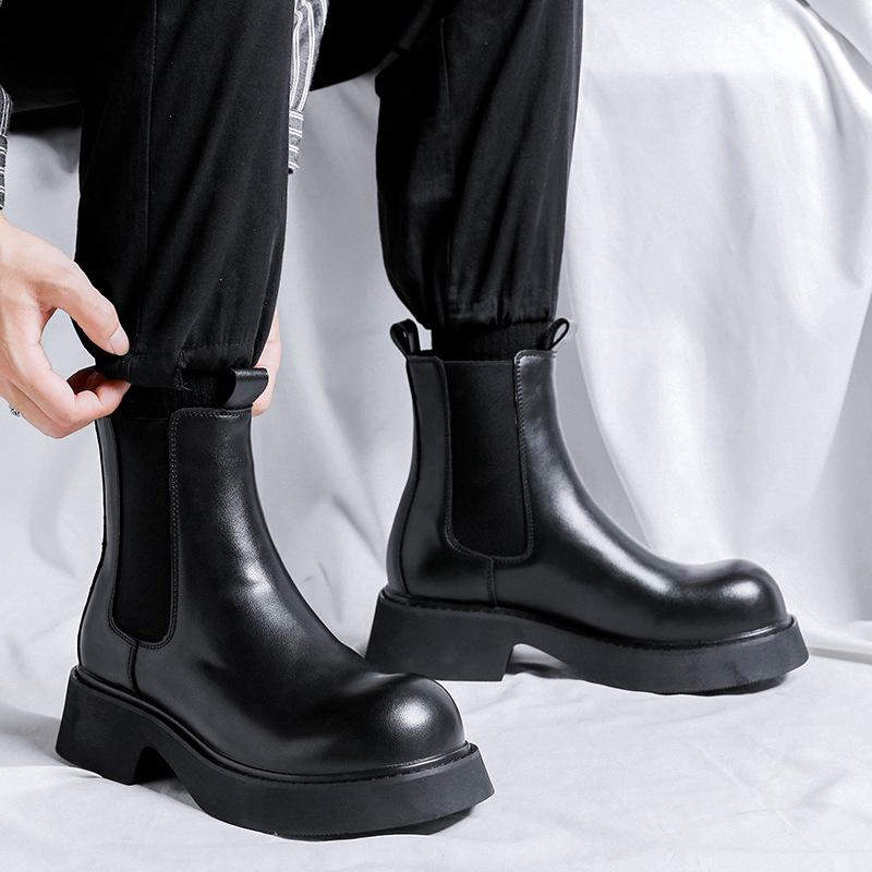 Men Luxury Fashion Chelsea Boots Black Original Leather Shoes Party Cowboy Platform Boot Handsome Motorcycle Chunky Botas Hombre