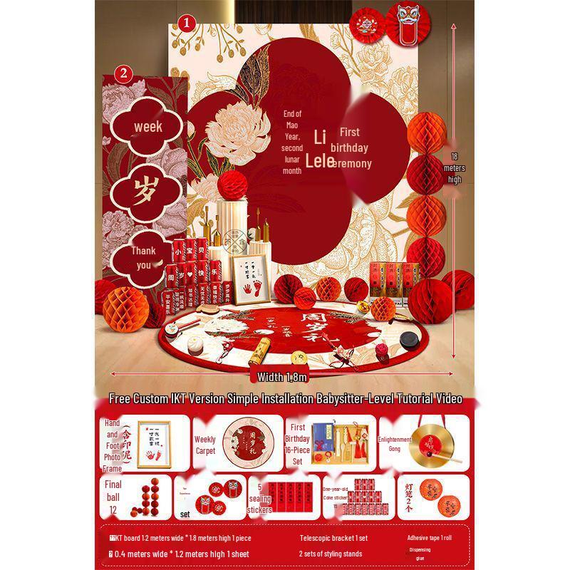 First Birthday Wall Decoration Kit for Boys & Girls - Complete Zhua Zhou Props & KT Board Set