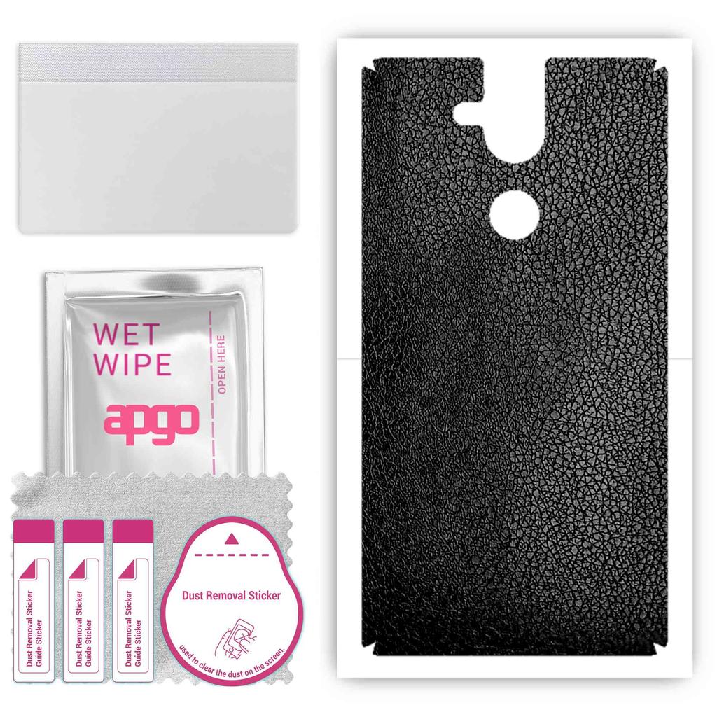 apgo Protective Skin Sticker for the Back Compatible with Nokia 8 Sirocco, Wrap Film, Foil, Vinyl - Pattern Black Leather