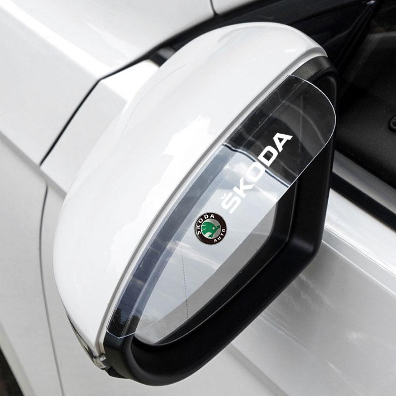 WBWO5 Car Rearview Mirror Rain Eyebrow Sun Visor Shade Cover Car Sticker For Skoda octavia 3 2 superb 3 kodiaq Fabia Kamiq Accessories
