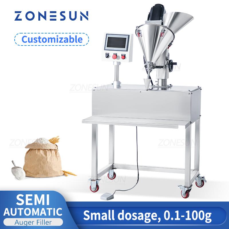 ZONESUN Semi Automatic Auger Filling Machine Small Dosage Food Powders Pellets Sugar Plastic Granules Packaging ZS-FM100P