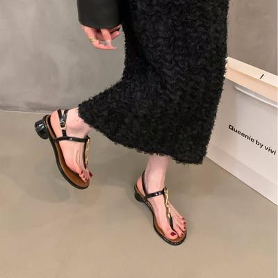 Нишевые босоножки на толстом каблуке с французским носком, туфельки феи, новинка лета 2025, черные, темпераментные, под юбку, римские туфли