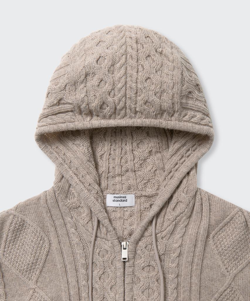 Musinsa Standard Aran Cable Knit Hooded Zip-Up [Oatmeal]