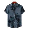 Summer Men Shirt Vintage Floral Print Turn-down Collar Single-breasted Short Sleeves Loose Cardigan Buttons Mid Length Top