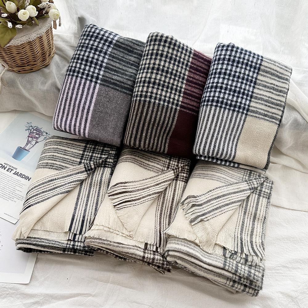 Fashionable and Versatile Imitation Cashmere Autumn and Winter Scarf for Men New Plaid Warm Scarf for Women