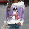 Christmas Clothes New Women Fashion Christmas Snowman Printed Pullover Tops Casual Long Sleeve Shirts Comfy Round Neck Jumper Blouses Plus Size