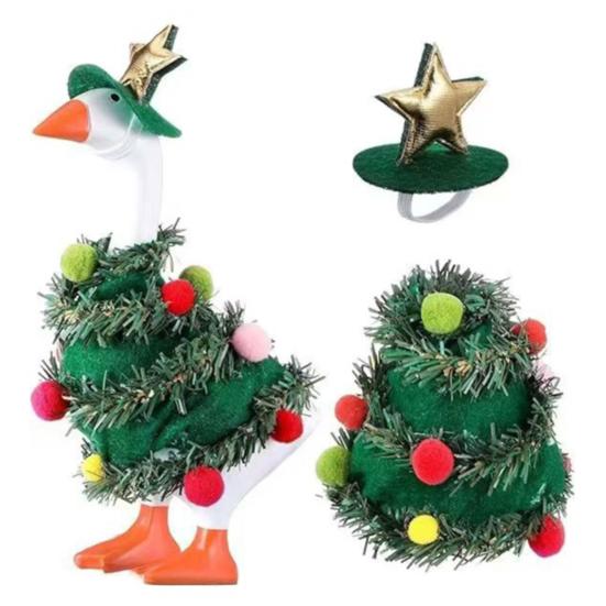 Christmas Tree Goose Outfit Desk Goose Clothes Festive Goose Costume for 7'' Goose Statue Holiday Xmas Table Decoration