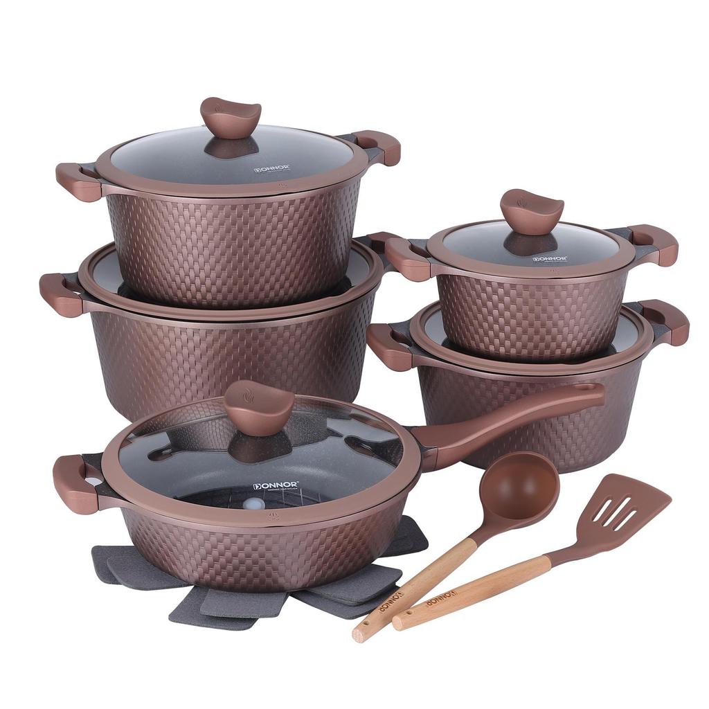 Daona DONNOR Meili 15-Piece Non-Stick Maifan Stone Soup Pot Set with Marble Composite Base