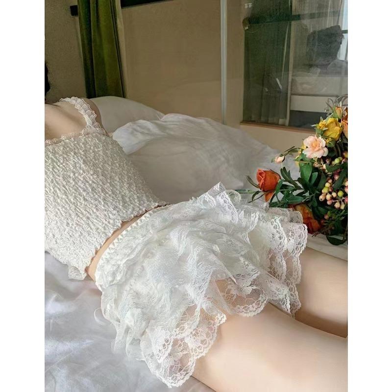 Леггинсы Cake Layer Bow Summer Thin Lace Anti-slip Three-point Airy Leggings Safety Pants для женщин