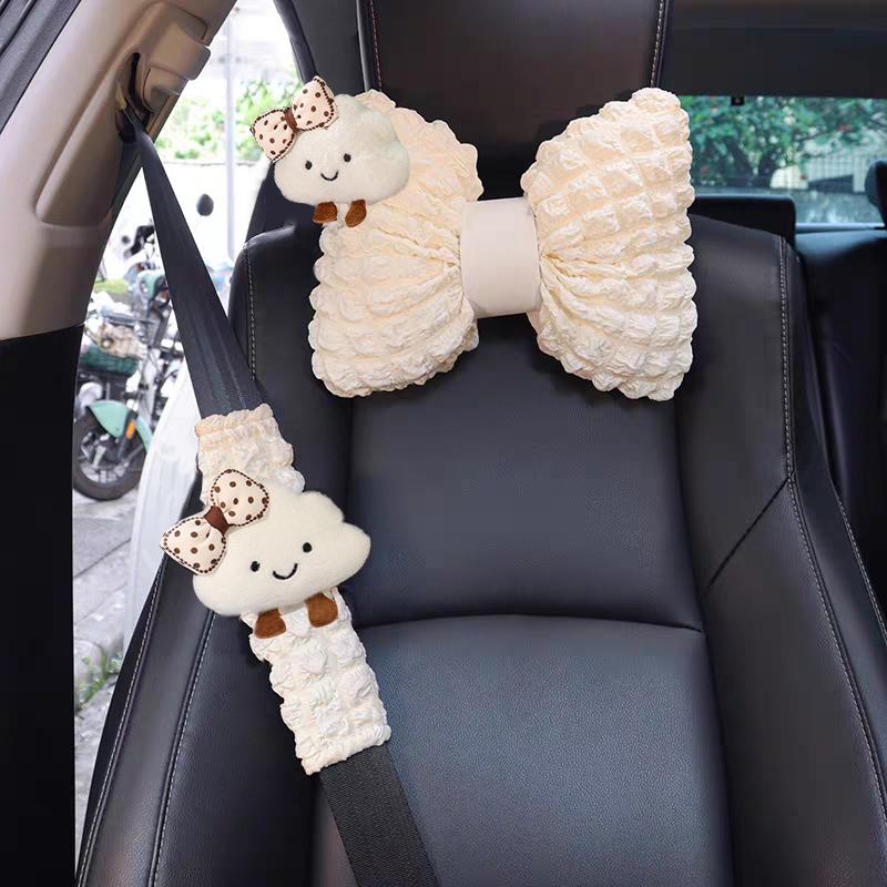 New Cute Cartoon Cloud Universal Car Neck Pillow Four Seasons Soft Puff Auto Seat Headrest Waist Support Car Accessories Decro