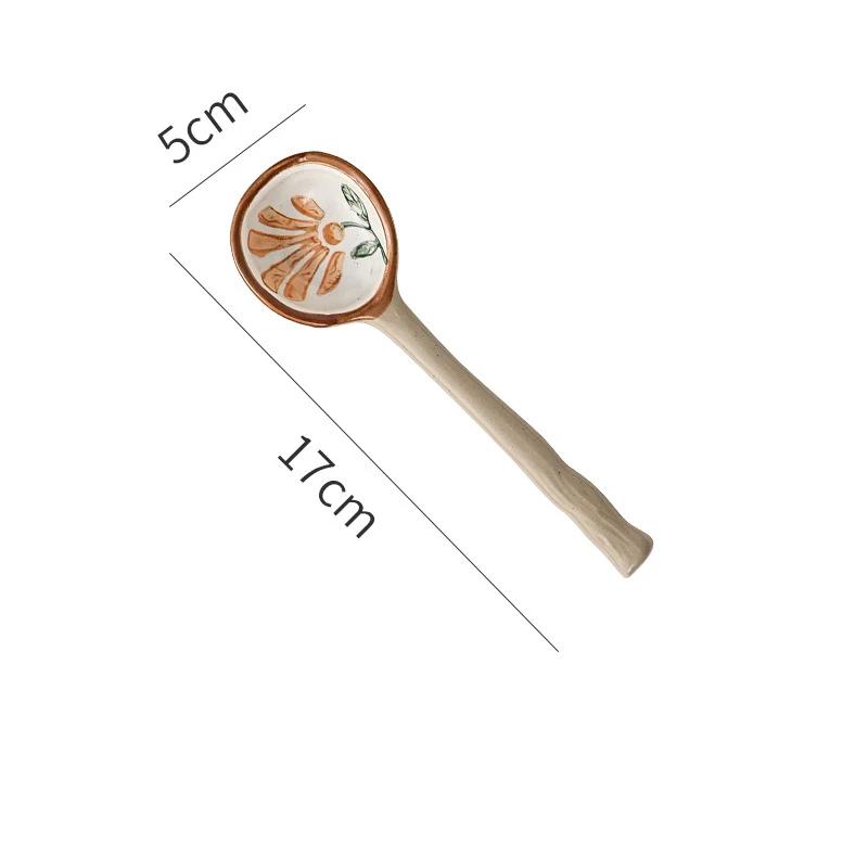 Керамическая маленькая суповая ложка в японском стиле, керамическая ложка, ложка с длинной ручкой, милая креативная ложка для риса для дома, кухонная посуда