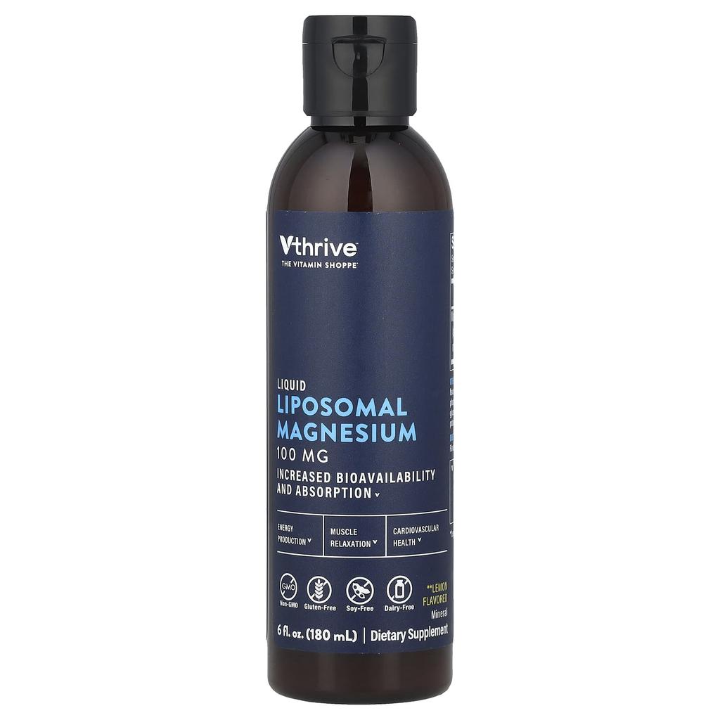 Vthrive Liquid Liposomal Magnesium, Lemon, 100 Mg, 6 Fl Oz (180 Ml)