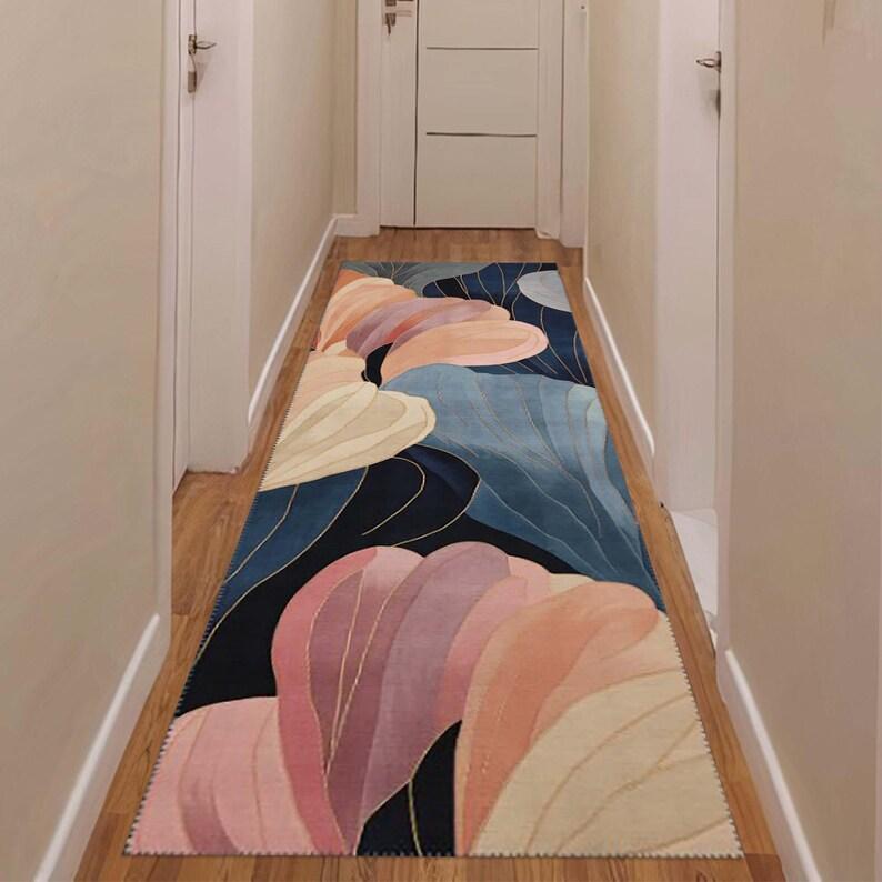 Абстрактный цветочный коврик-дорожка, вдохновленный современным искусством, нескользящий коврик для прихожей, ковер в стиле бохо для ежедневного украшения дома, ковер для гостиной