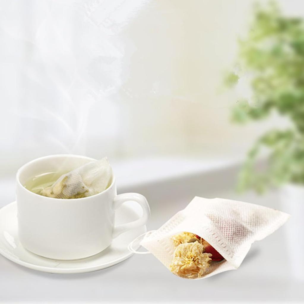 YFFSFDC Одноразовые чайные пакетики, 100 штук, нетканые чайные пакетики с завязками для черного чая, зеленого чая, ячменного чая и кофейные фильтры (8 см x 12 см)