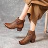 2024 New Spring Summer Women's Genuine Leather Casual Ankle Boots for Women Ethnic Style Hollow Out Thick Heels Sandals