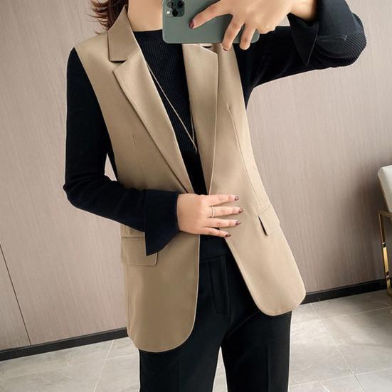 Летний женский пиджак, однотонное пальто без рукавов с отложным воротником, темпераментный пиджак, длинный жилет для женщин
