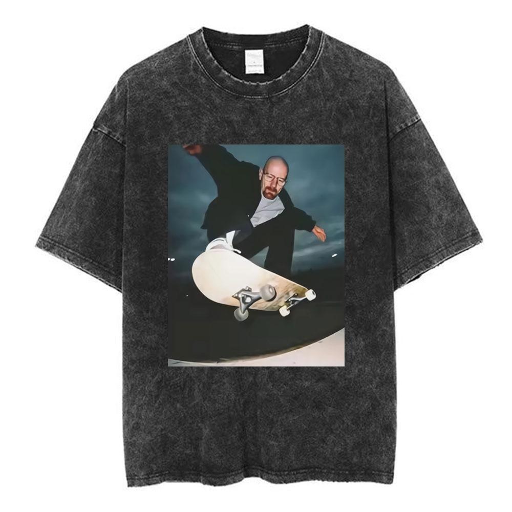 Unisex Los Pollos Hermanos Tshirt YK Breaking Bad Print Black Washed Oversized Short Sleeve Streetwear Tops