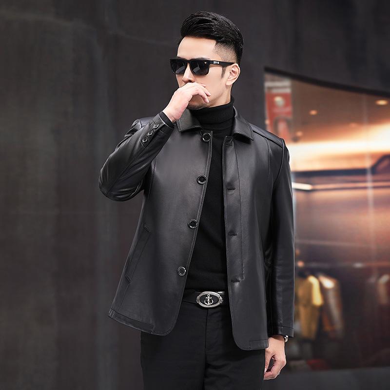 Куртка из натуральной кожи мужская куртка из овчины мужская одежда для папы среднего и пожилого возраста повседневная куртка с лацканами весна весна и осень