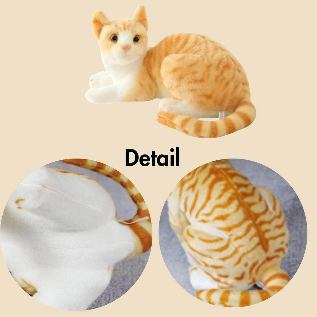 Miaomyao Plush Toy, Brown Tabby Cat, Fluffy, Soothing Item, Birthday Gift for Kids and Adults, 28cm