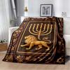 Golden Menorah Star David Red Floral Vintage Frame Black Print Soft Flannel Throw Blanket Sofa Bed Religious Holiday Warm Decor Cover