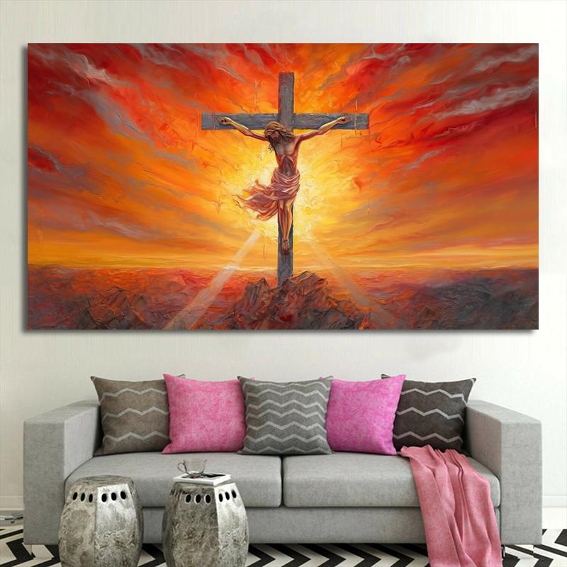 Абстрактный Христианский Иисус Крест Красочная Масляная Живопись Напечатанная на Холсте Райский Сад Религиозные Постеры для Декора Гостиной