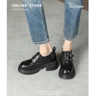 9см туфли на высоком каблуке из маленькой кожи женские весенние яркие с юбкой лоферы одинарные туфли маленькая толстая подошва внутренняя высота увеличение маленький размер 33