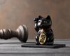 Gin-Yado Maneki Neko (Lucky Cat) - Black Lacquer, Right Paw Raised, Metal, Lucky Cat, Feng Shui Figurine, Takaoka Copperware (Maneki Neko BL)