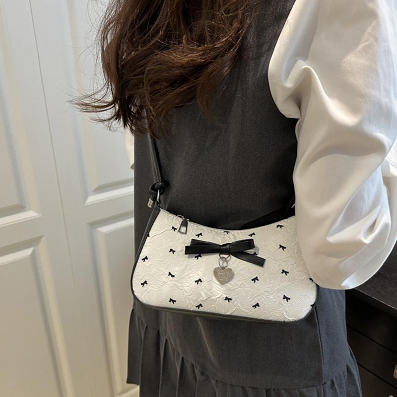 Yogodlns Сумка-подмышка Y2k с розовым бантом для женщин, Новые модные и универсальные текстурные сумки-багеты класса люкс на одно плечо