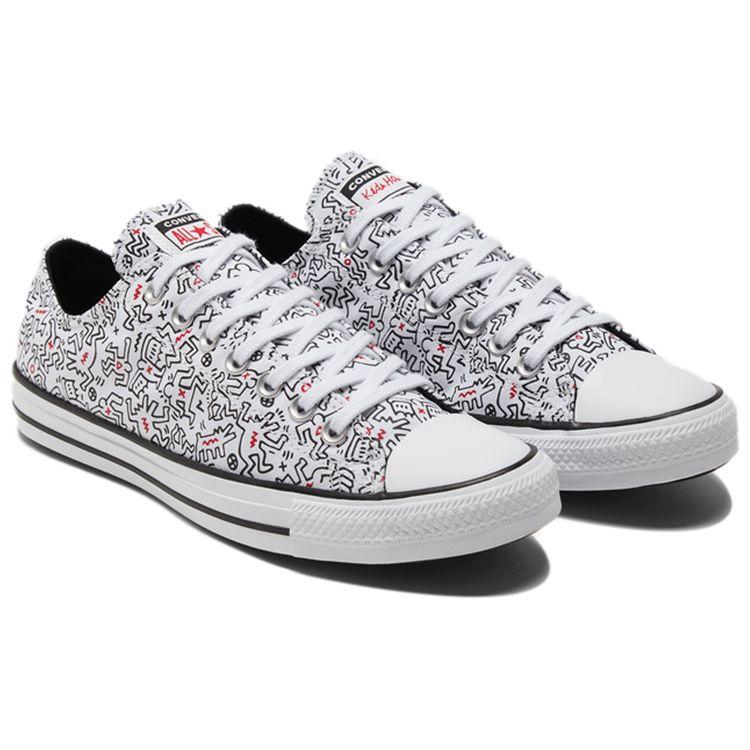Converse Кит Haring x Chuck Taylor All Star Low Танцующие Фигуры Принт по всей поверхности Белый Черный Красный 171860C Унисекс Низкие Кеды из Канваса для Повседневной Жизни