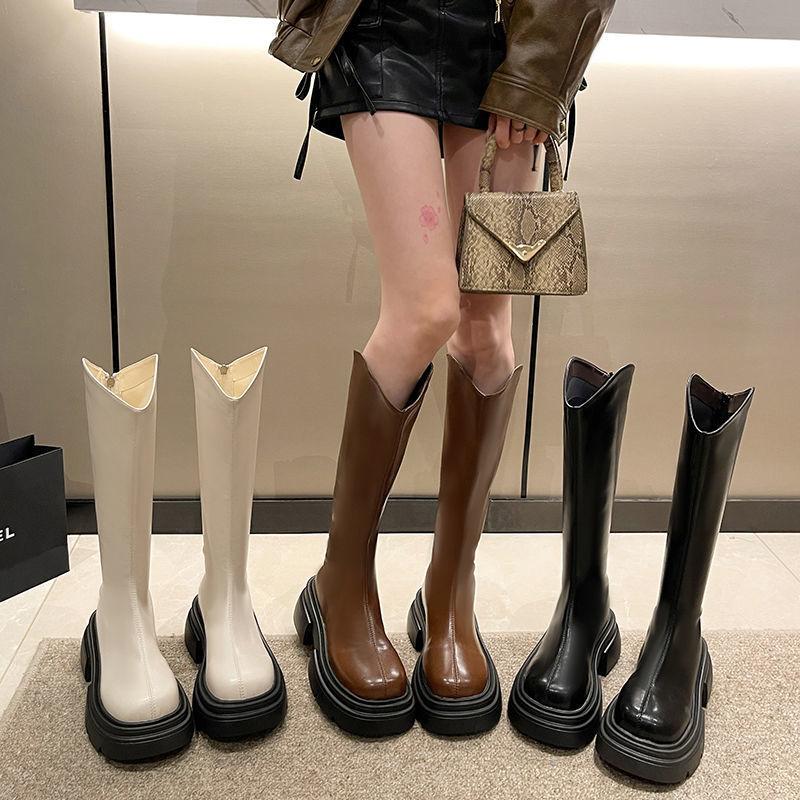 Long Boots Women's 2025 Spring and Autumn New Korean Version Versatile High Boots Rear Zipper Thin Boots But Knee Mid-tube Boots