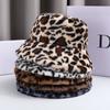 Autumn Winter Thick Leopard Print Fisherman Hat with Fleece Fashionable and Versatile Basin Hat Looks Small On the faceHats & Caps Women’s