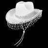 Elegant Bridal Rhinestones Cowboy Hats With Tassels Lace Design For Wedding Party Soft Fabric Panama Hat