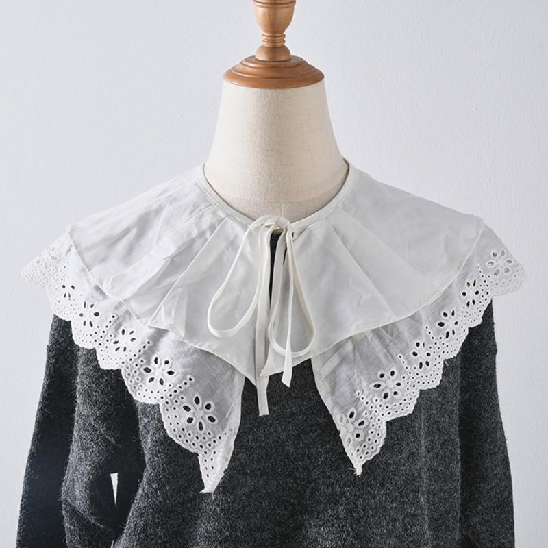 Women Girls Vintage Lolita False Fake Collar Shawl Sweet Ruffles Lace-Up Bow Decorative Necklace Choker Short Poncho