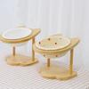 Wooden Stand Cat Ceramic Bowl Ergonomic Anti Vomiting Bowl Dog Cat Feeder  For Cat Dog