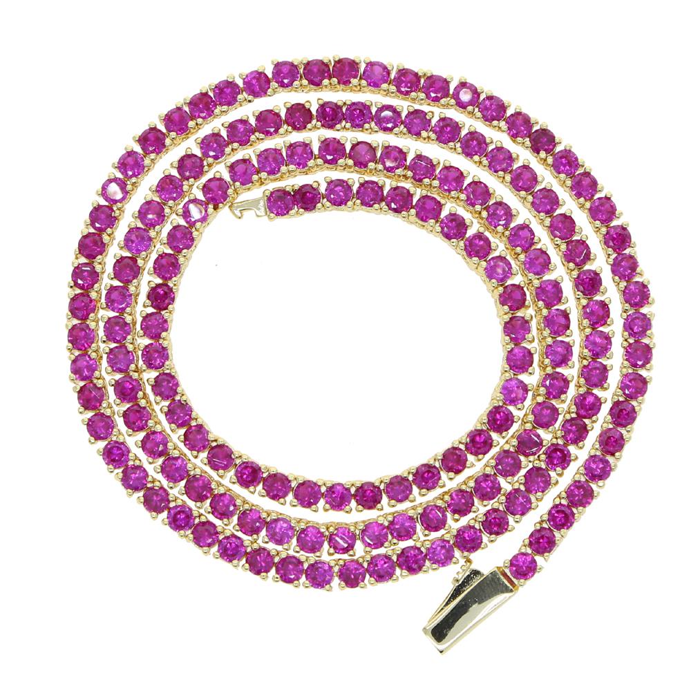 In Stock Brass 5A Cubic Zirconia CZ Sparking Bling Buddhism Iced Out Pink Tennis Chain Women's Necklace Micro Pave