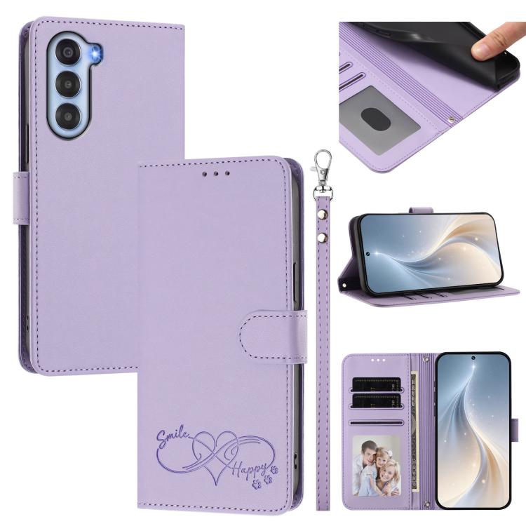 Happy Heart Pattern Magnetic Closure Vegan Leather Phone Case With Wrist Strap For ZTE Blade A56 4G
