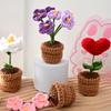 Crochet Knitting Flowers Potted Homemade Crochet Rose Tulip Daisy Office Desktop Ornaments Car Automotive Interior Decoration