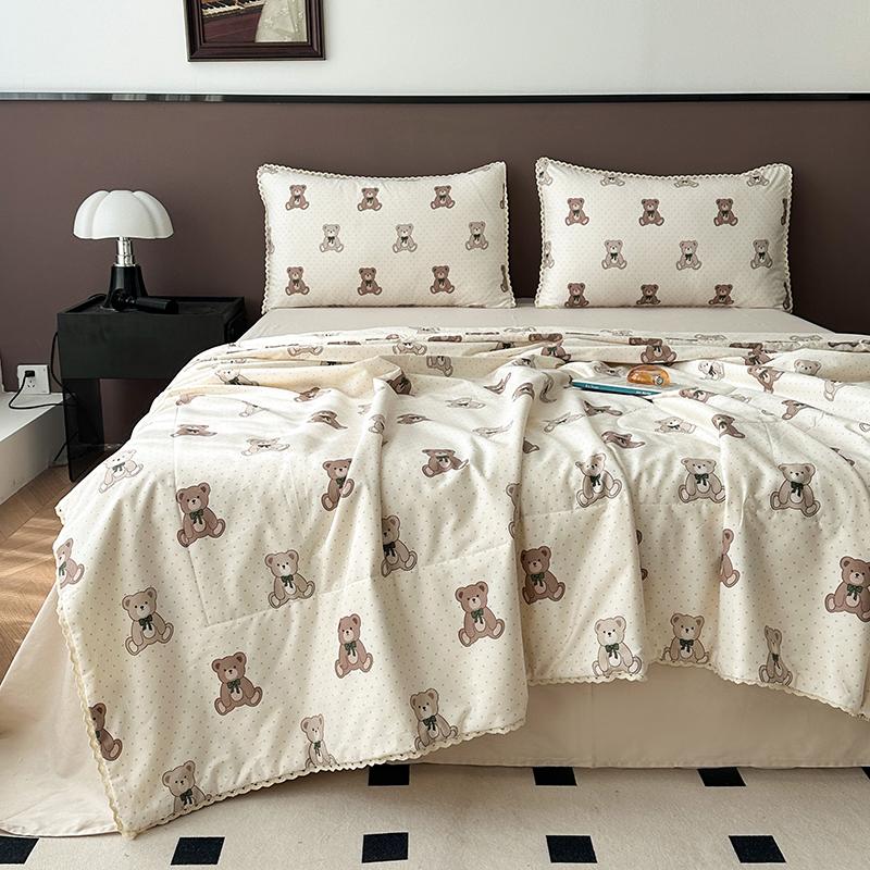 Rose Garden Vintage Floral Summer Quilt Khaki 100% Cotton Reversible Thin Comforter Bedding Set Air Conditioner Quilts Bedspread