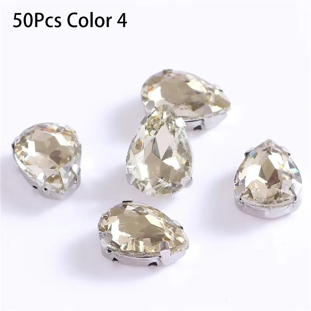 50Pcs/Pack Teardrop Shape Glitter Sewing Rhinestones Diamond Beads Ornament For Needlework