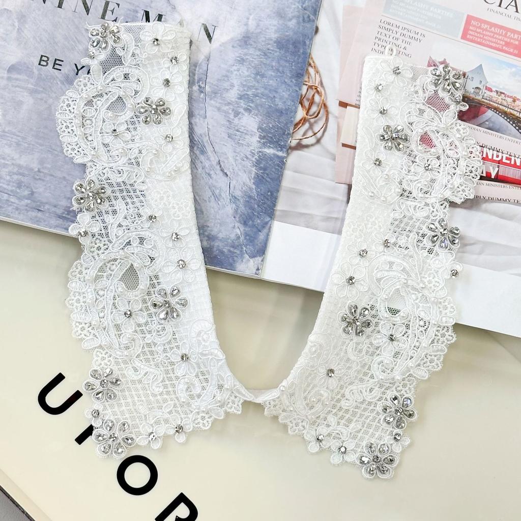 Тяжелая промышленность Вышивка Кружево Ажурный Белый Ложный Воротник Прямой Бутик Декоративный Воротник