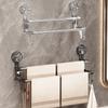 Double-rod Suction Cup Towel Rack For Home Bathroom Towel Storage With Hook For Wet And Dry Towel Dual-use Bathroom Storage