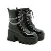 Черные готические женские туфли, осенние женские ботильоны на высоком каблуке, сексуальные лакированные кожаные сапоги в стиле панк с цепочкой для вечеринки Zipperrd5