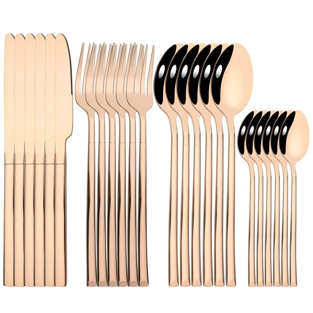 Золотая посуда, ложки, вилки, ножи, столовые приборы, 24 предмета, набор столовой посуды из нержавеющей стали, зеркальная полировка, кухонный набор столового серебра